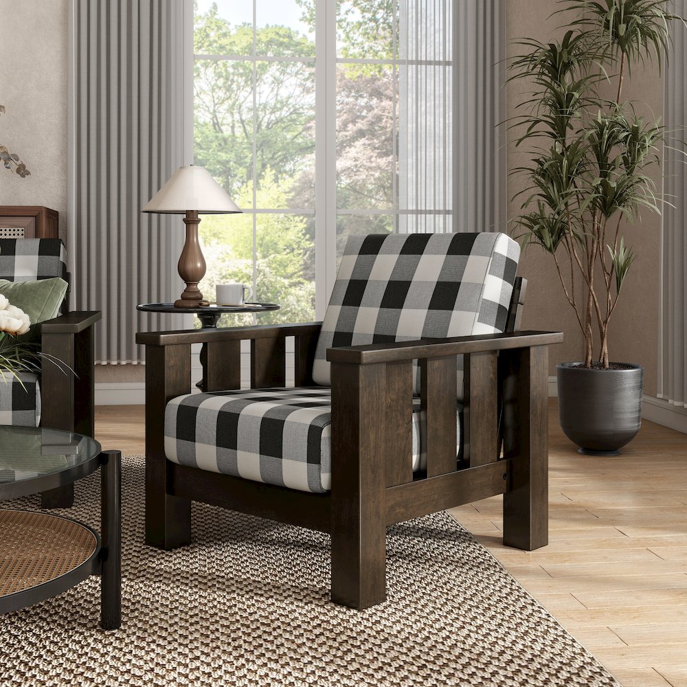 Gavik Modern Solid Wood Frame Upholstery Arm Chair, Dark Walnut. Picture 4