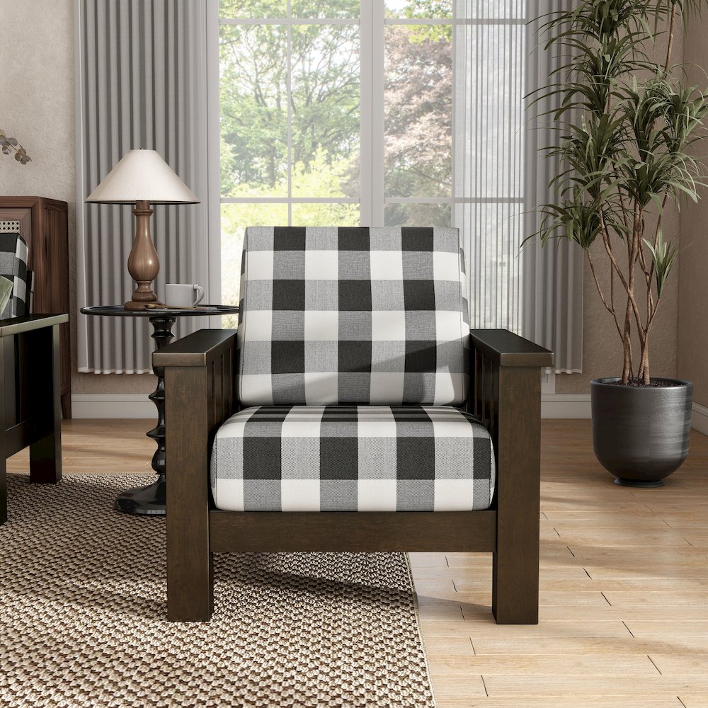 Gavik Modern Solid Wood Frame Upholstery Arm Chair, Dark Walnut. Picture 5