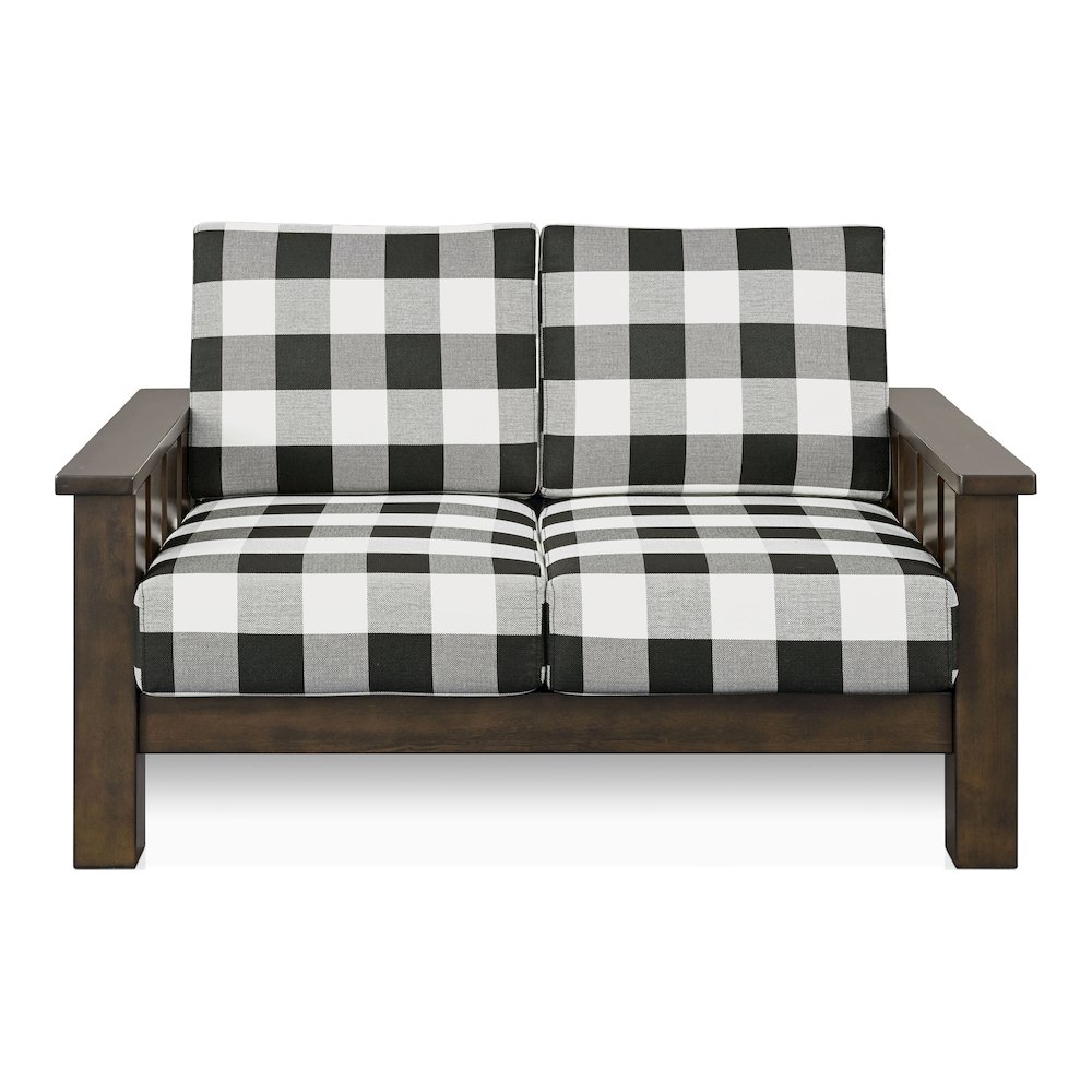 Gavik Modern Solid Wood Frame Upholstery Loveseat, Dark Walnut. Picture 1