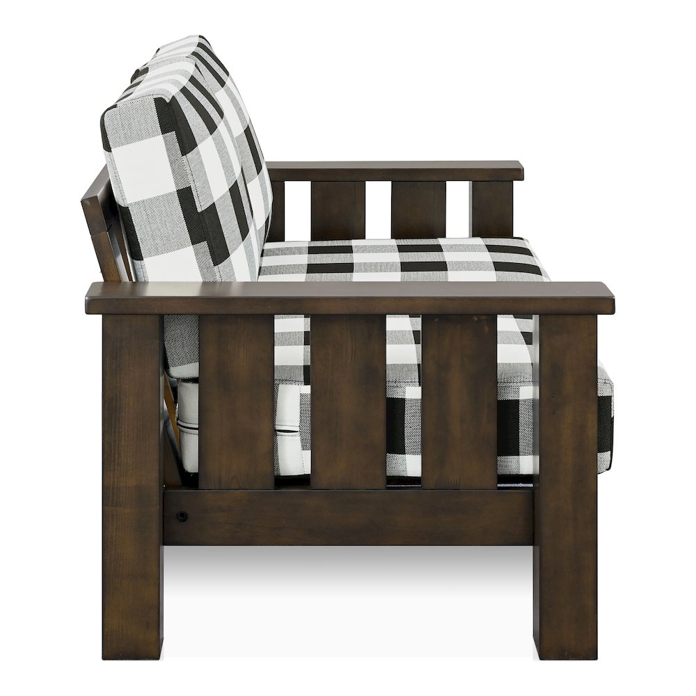 Gavik Modern Solid Wood Frame Upholstery Loveseat, Dark Walnut. Picture 2