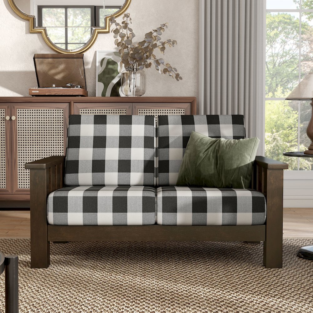 Gavik Modern Solid Wood Frame Upholstery Loveseat, Dark Walnut. Picture 4
