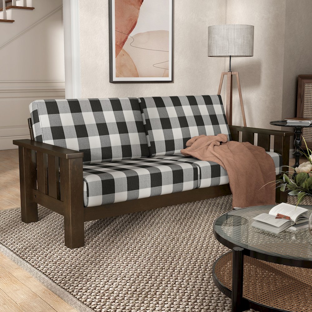 Gavik Modern Solid Wood Frame Upholstery Sofa, Dark Walnut. Picture 4