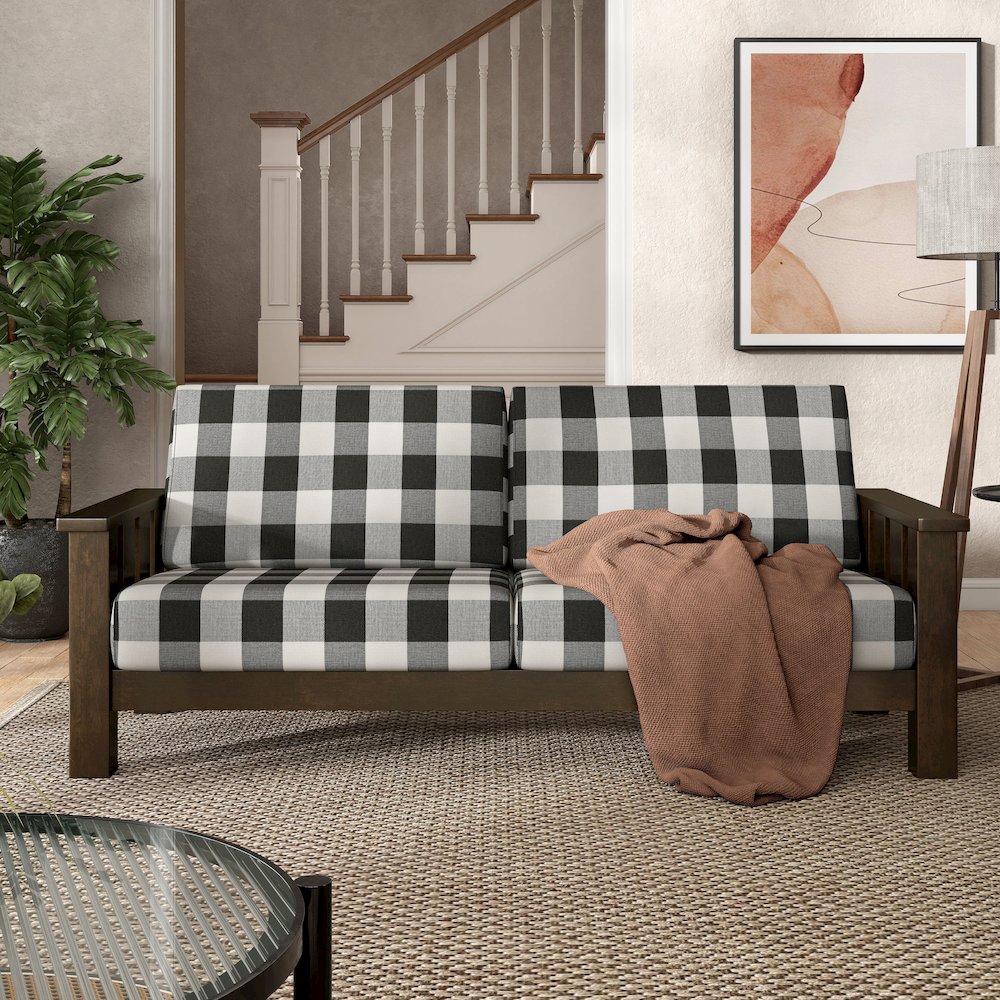 Gavik Modern Solid Wood Frame Upholstery Sofa, Dark Walnut. Picture 5