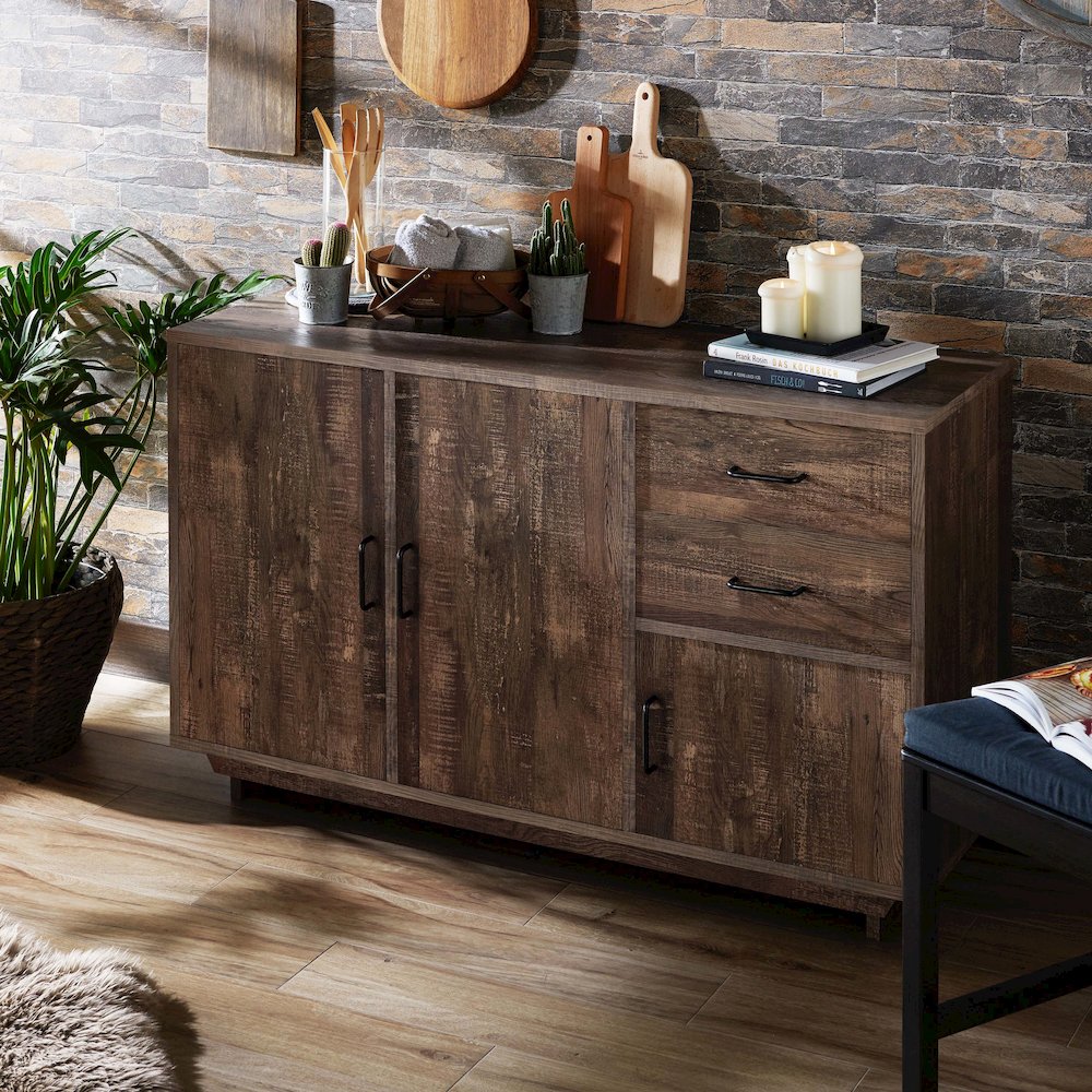Galvin Rustic Wood 2-Drawer Buffet in Reclaimed Oak. Picture 5
