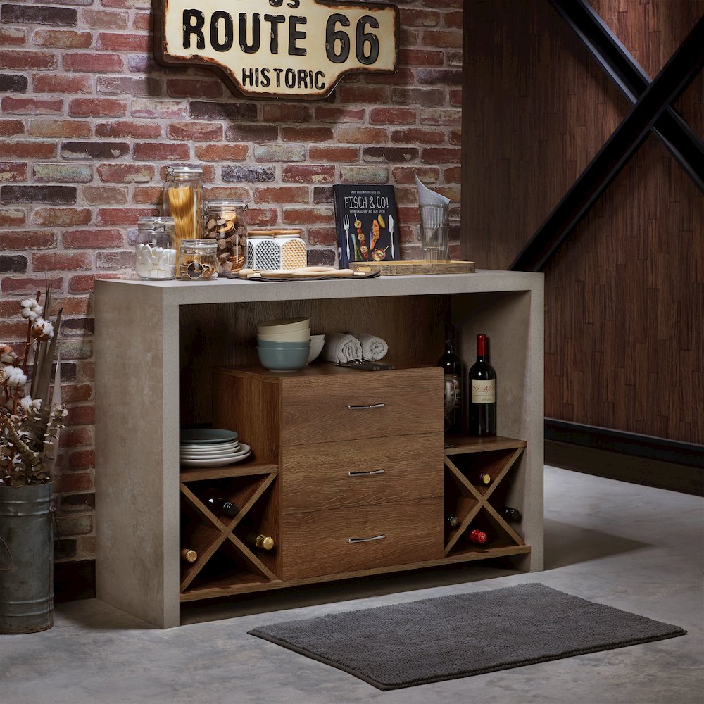 Dixen Wood Multi-Storage Buffet Server in Distressed Walnut. Picture 4