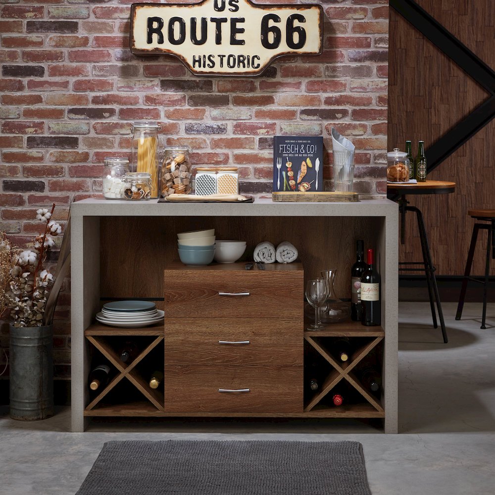 Dixen Wood Multi-Storage Buffet Server in Distressed Walnut. Picture 5