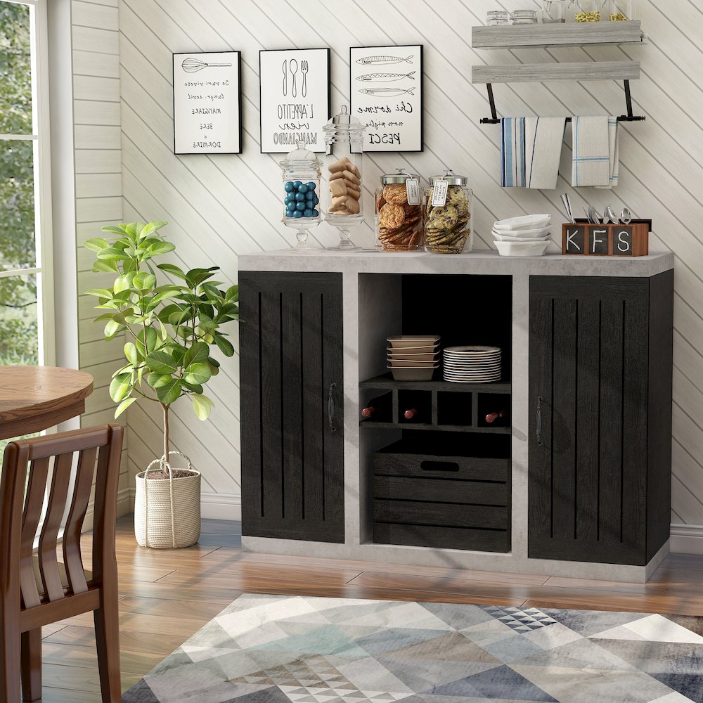 Vando Industrial Wood Multi-Storage Buffet in Black. Picture 4