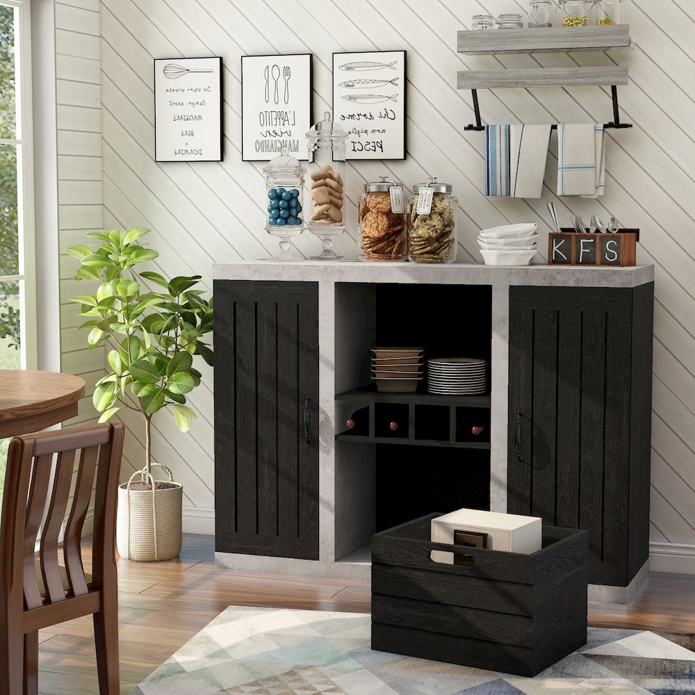 Vando Industrial Wood Multi-Storage Buffet in Black. Picture 5