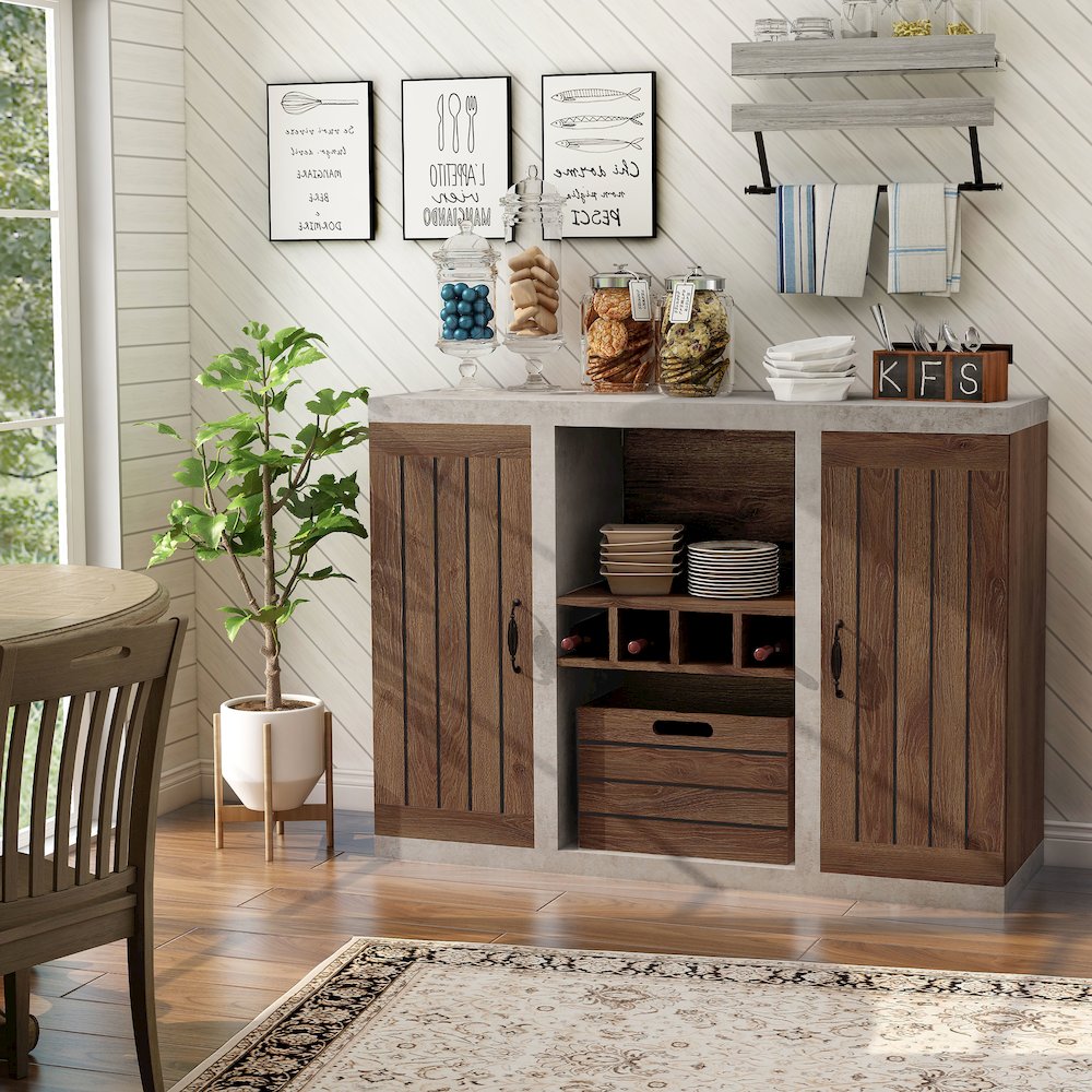 Vando Industrial Wood Multi-Storage Buffet in Walnut. Picture 4