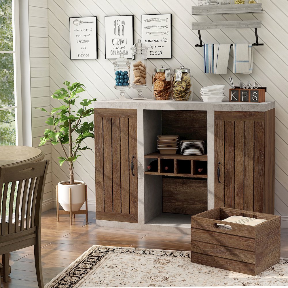 Vando Industrial Wood Multi-Storage Buffet in Walnut. Picture 5
