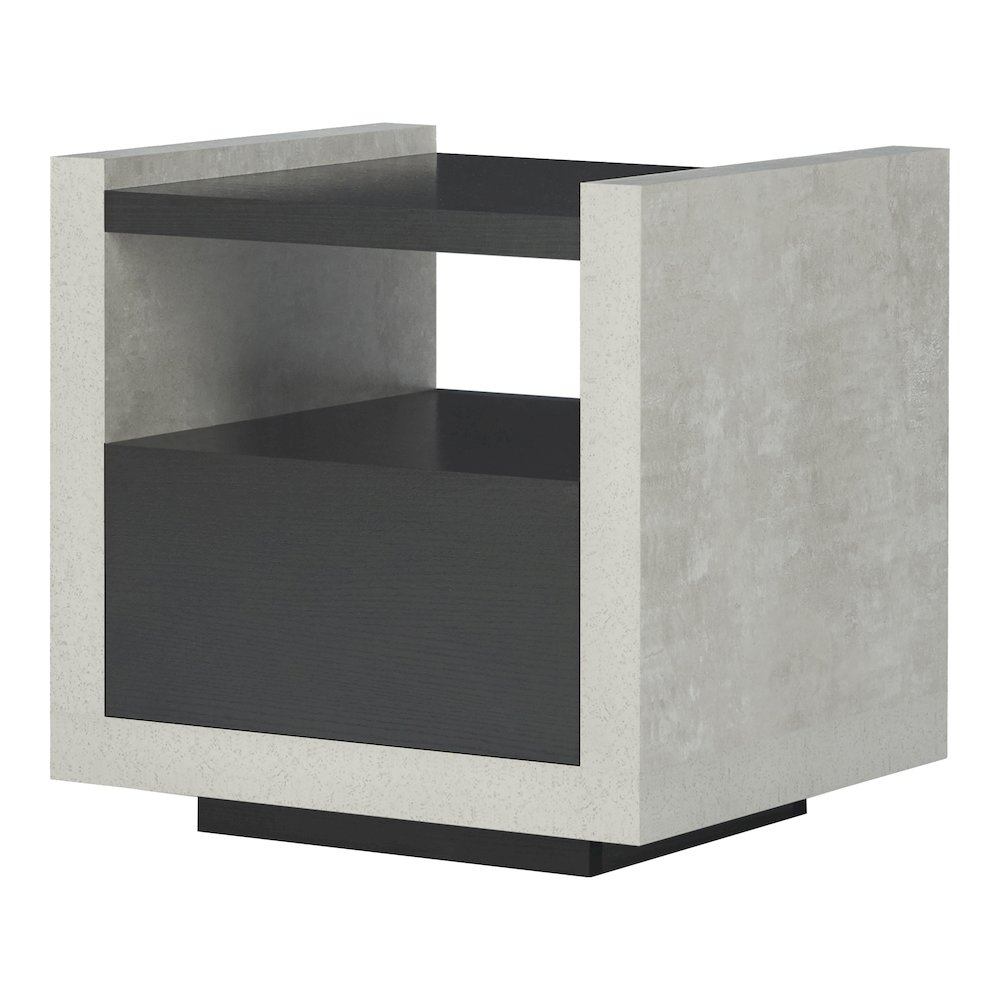 Gare Industrial Wood Storage End Table in Black. Picture 1
