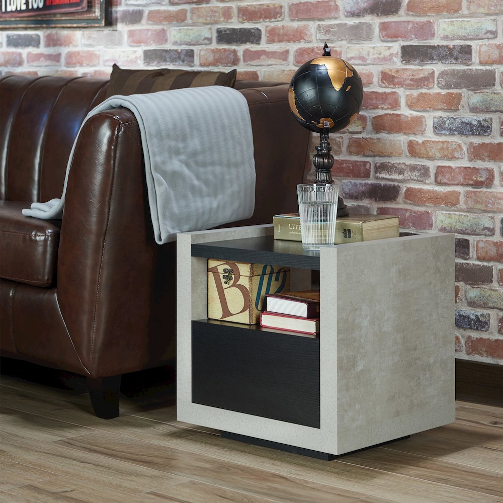Gare Industrial Wood Storage End Table in Black. Picture 4
