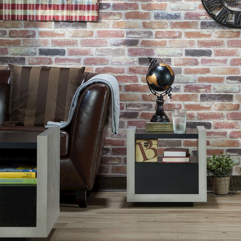 Gare Industrial Wood Storage End Table in Black. Picture 5