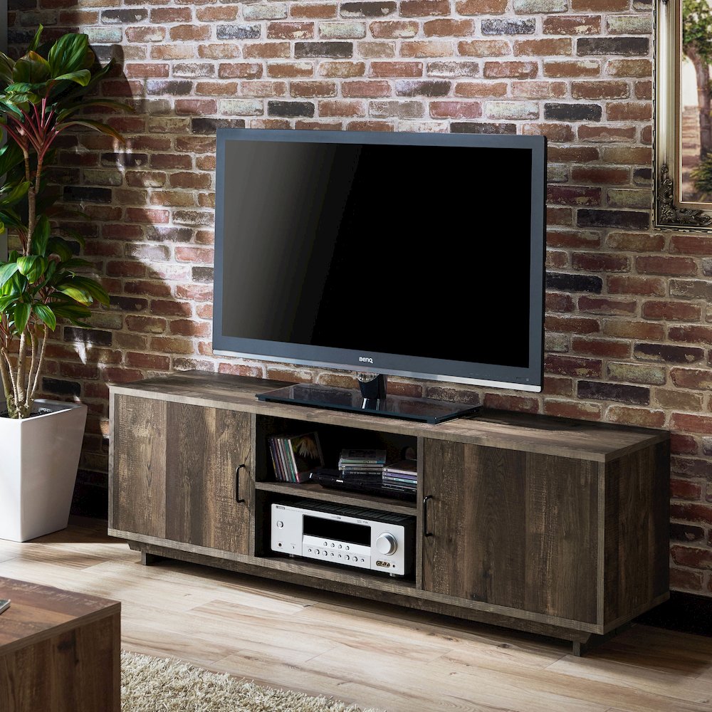 Krella Wood Rustic 62-Inch TV Stand in Reclaimed Oak. Picture 4
