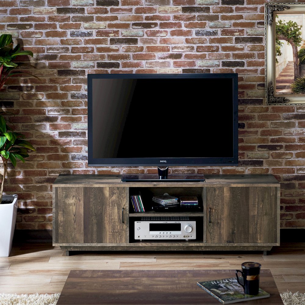 Krella Wood Rustic 62-Inch TV Stand in Reclaimed Oak. Picture 5