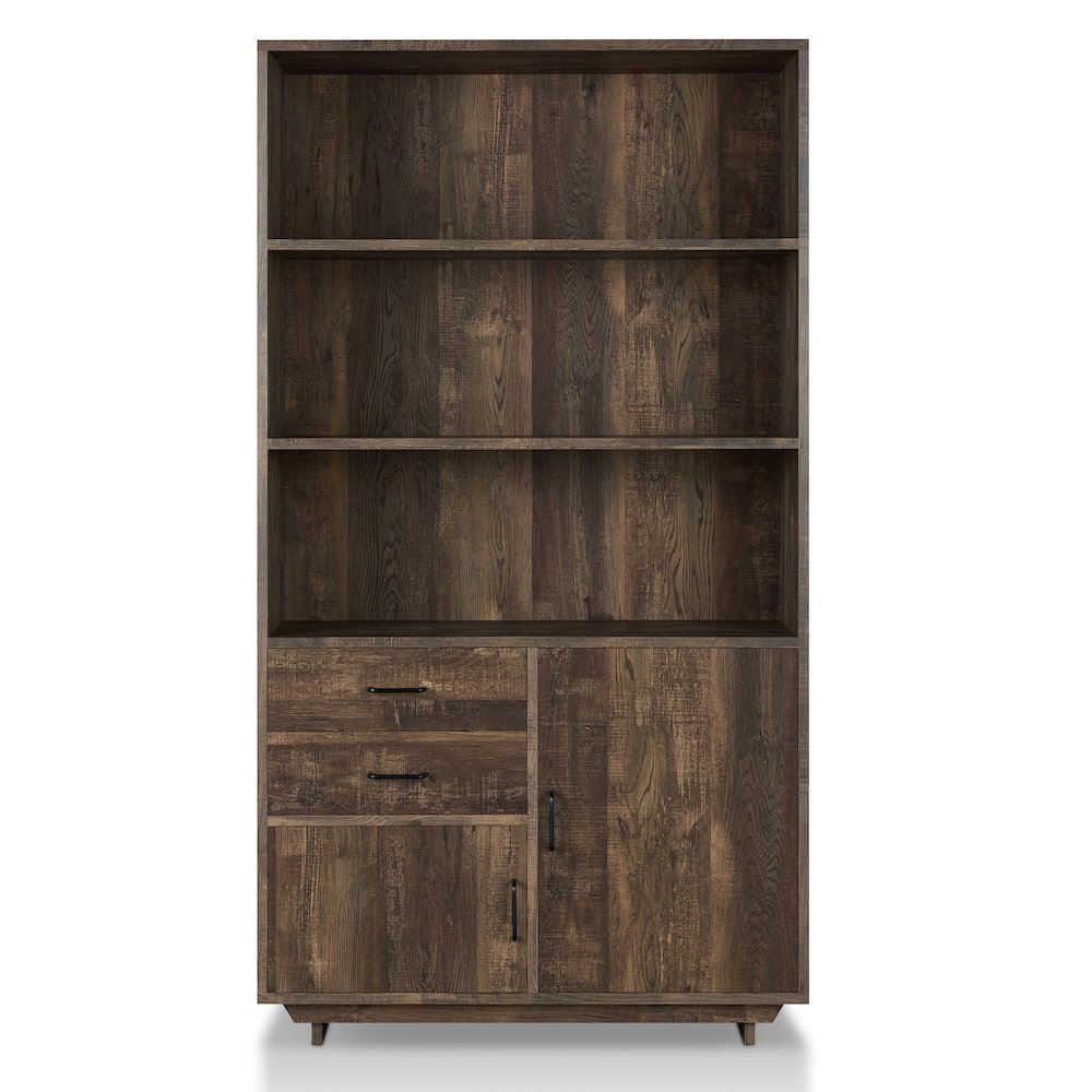 Berto Farmhouse Wood 3-Shelf Bookcase in Reclaimed Oak. Picture 1