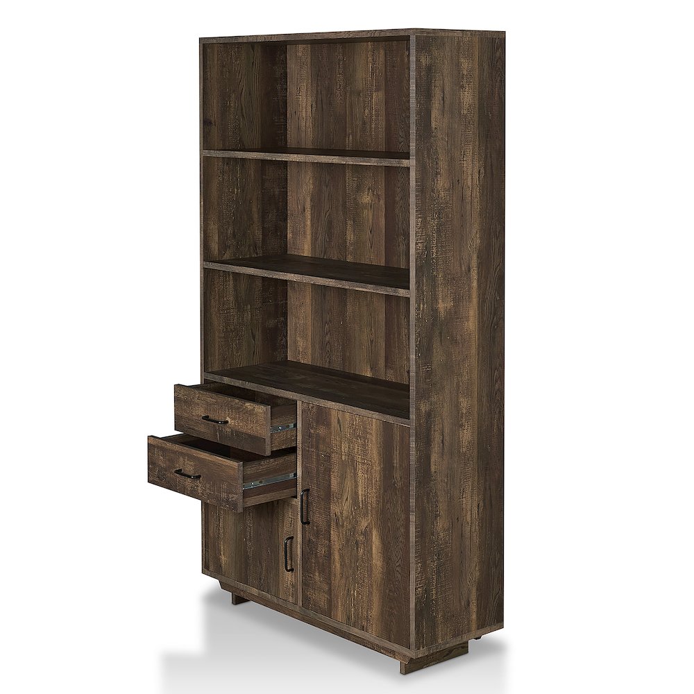 Berto Farmhouse Wood 3-Shelf Bookcase in Reclaimed Oak. Picture 2