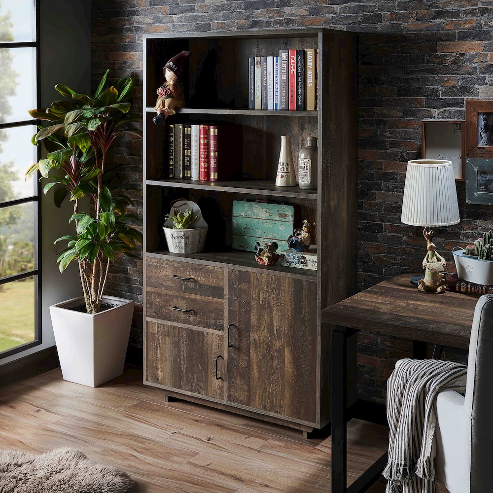 Berto Farmhouse Wood 3-Shelf Bookcase in Reclaimed Oak. Picture 3