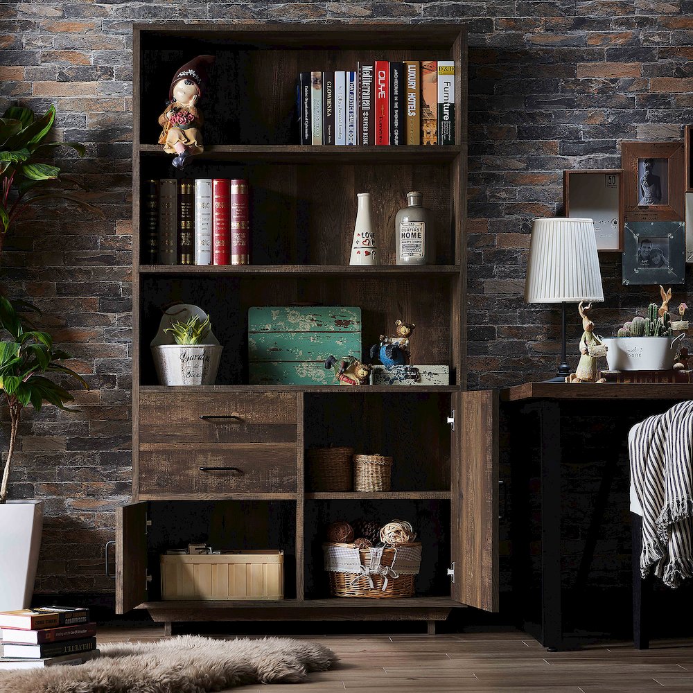 Berto Farmhouse Wood 3-Shelf Bookcase in Reclaimed Oak. Picture 5