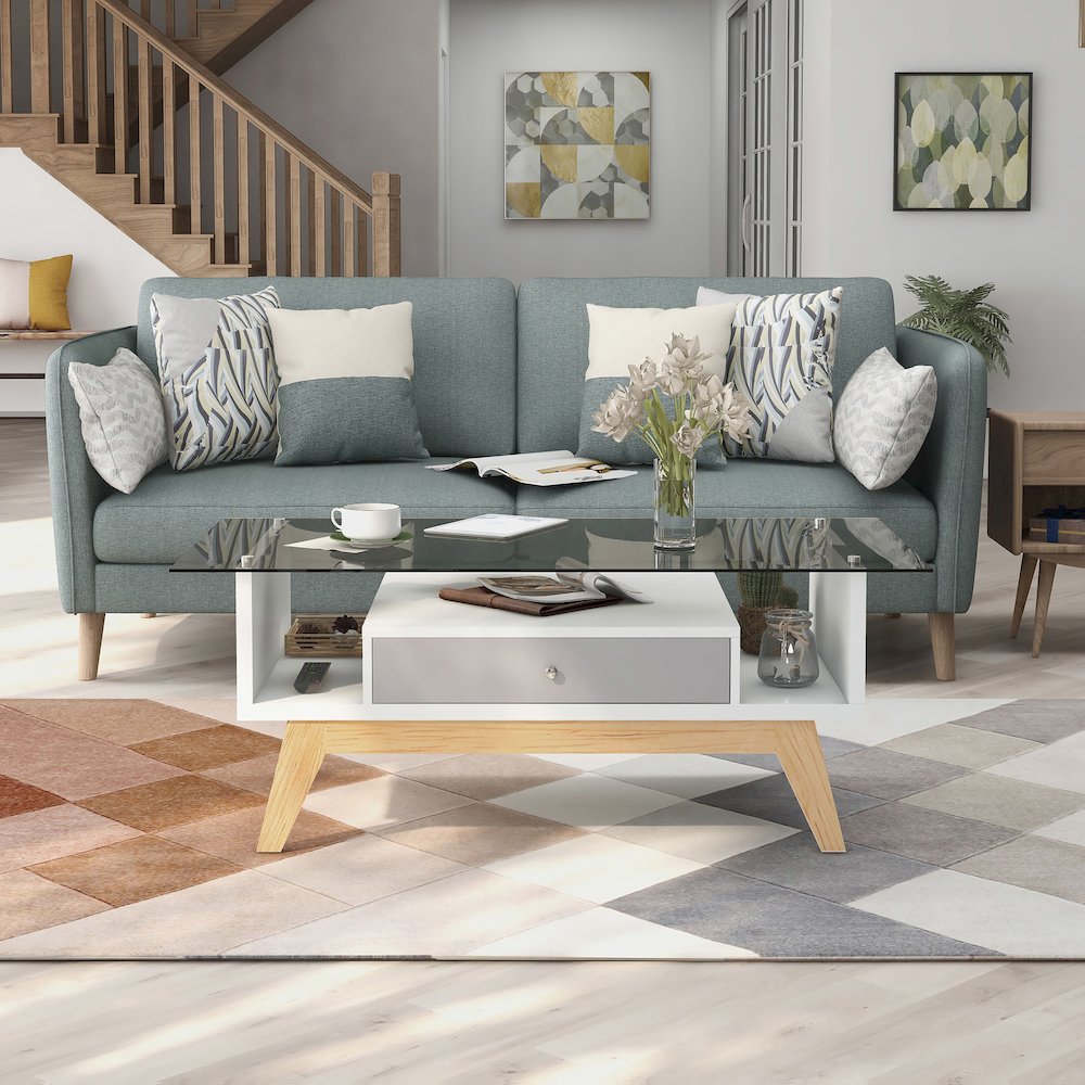 Lana Mid-Century Glass Top Coffee Table. Picture 5