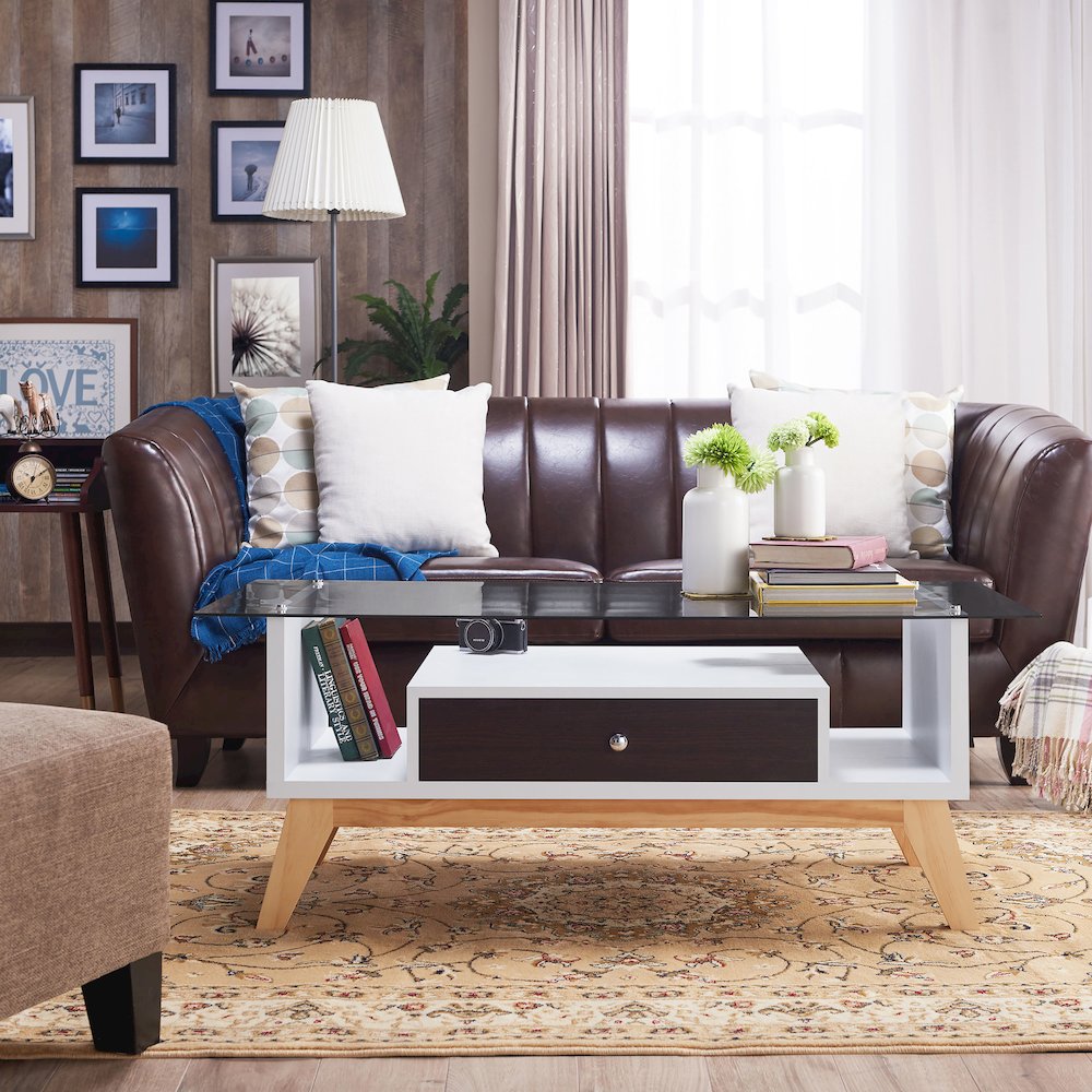 Lana Mid-Century Glass Top Coffee Table. Picture 4
