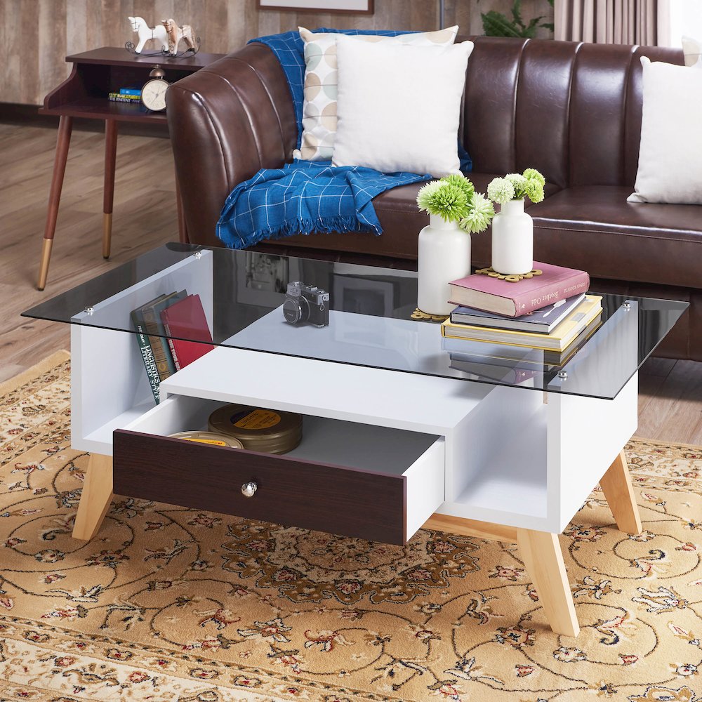 Lana Mid-Century Glass Top Coffee Table. Picture 5