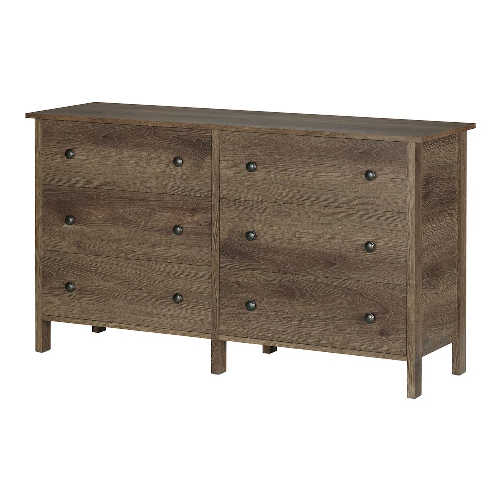 Reyes Rustic Wood 6-Drawer Dresser in Distressed Walnut. Picture 1
