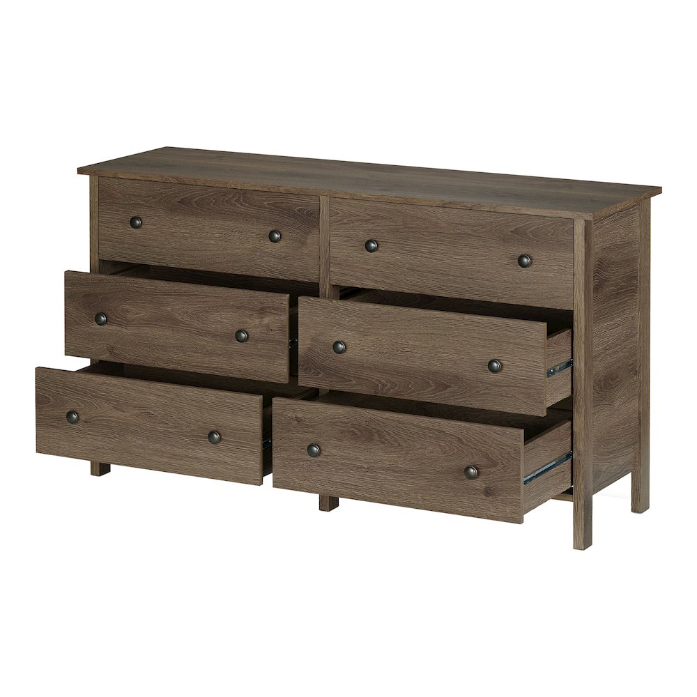 Reyes Rustic Wood 6-Drawer Dresser in Distressed Walnut. Picture 3