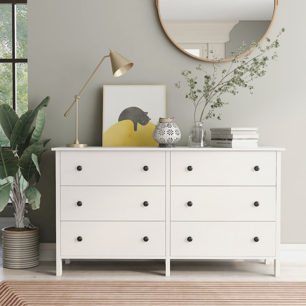 Reyes Rustic Wood 6-Drawer Dresser in White. Picture 4