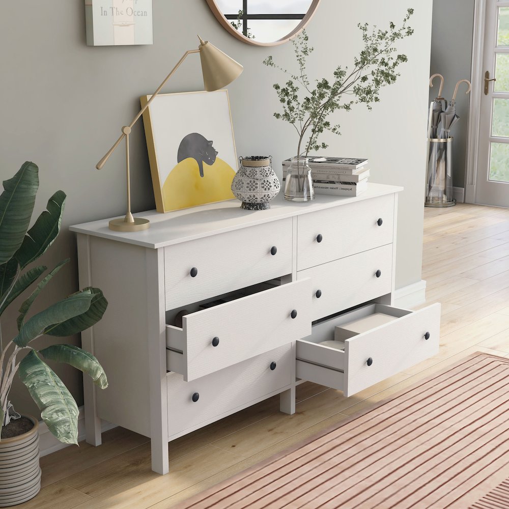 Reyes Rustic Wood 6-Drawer Dresser in White. Picture 5