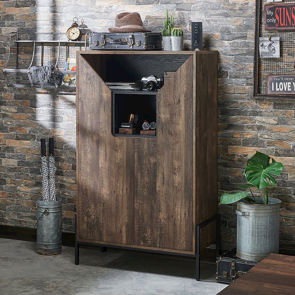 McCarron Rustic Wood 8-Shelf Shoe Cabinet in Reclaimed Oak. Picture 4