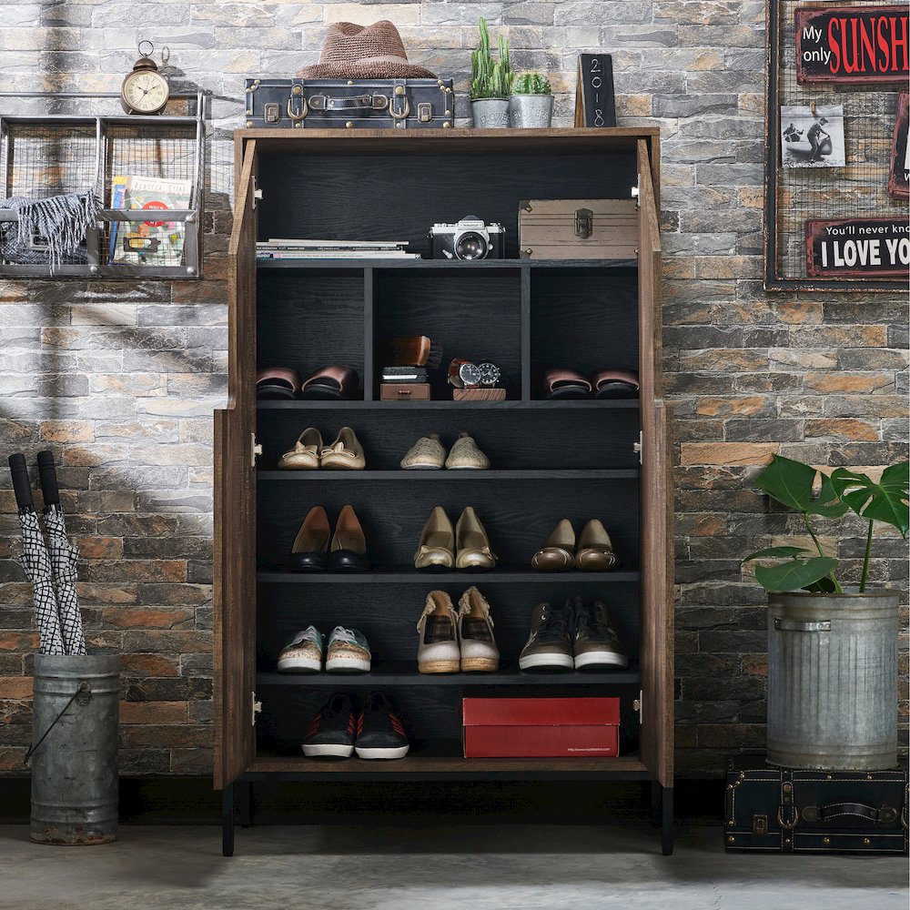 McCarron Rustic Wood 8-Shelf Shoe Cabinet in Reclaimed Oak. Picture 5
