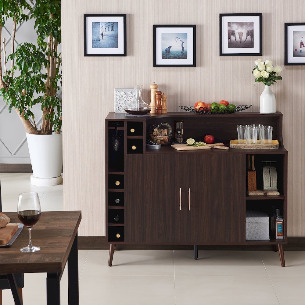 Reid Modern Wood Multi-Storage Buffet in Wenge Brown. Picture 4