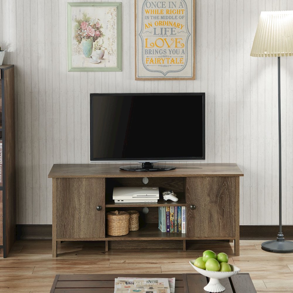 Knisler Transitional Wood 47" TV Stand in Distressed Walnut. Picture 5