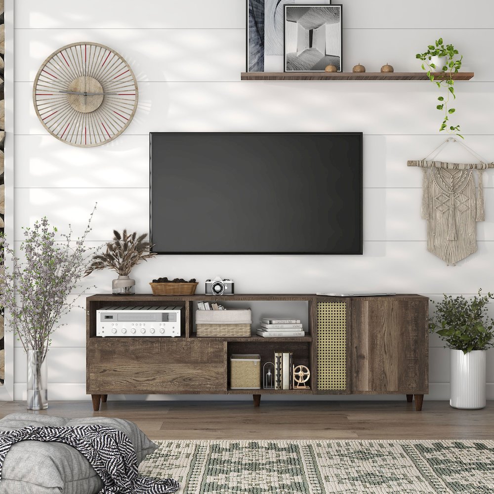 Estel Rustic Wood Storage 70-Inch TV Stand in Reclaimed Oak. Picture 4