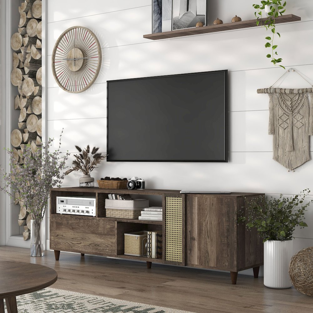 Estel Rustic Wood Storage 70-Inch TV Stand in Reclaimed Oak. Picture 5