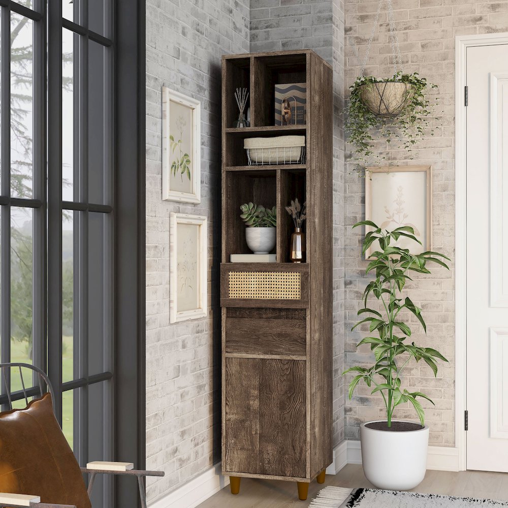 Estel Rustic Wood Multi-Storage TV Tower in Reclaimed Oak. Picture 4