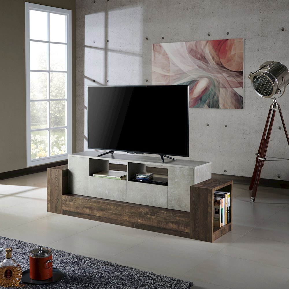 Abdi Wood Multi-Storage TV Stand in Oak and Concrete Gray. Picture 4