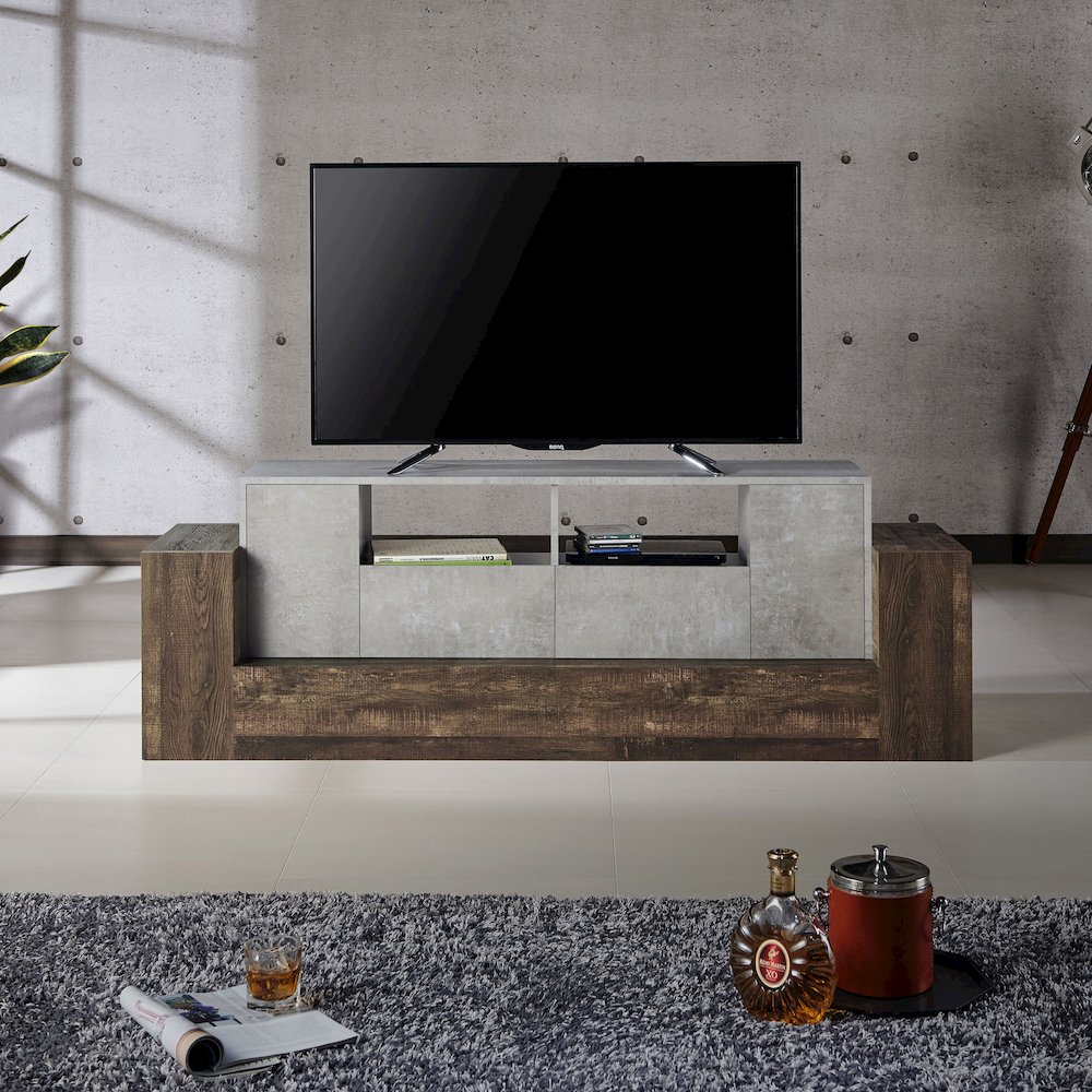 Abdi Wood Multi-Storage TV Stand in Oak and Concrete Gray. Picture 5
