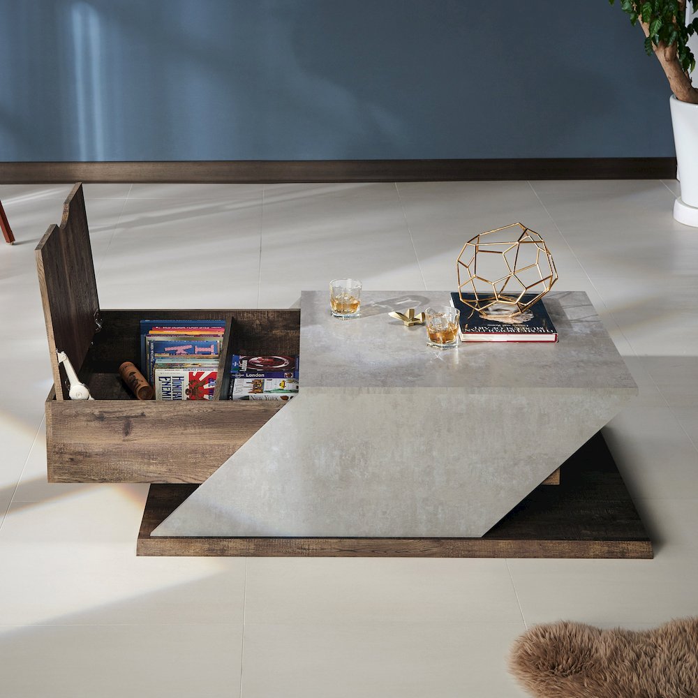 Menster Modern Wood Storage Coffee Table in Reclaimed Oak. Picture 5