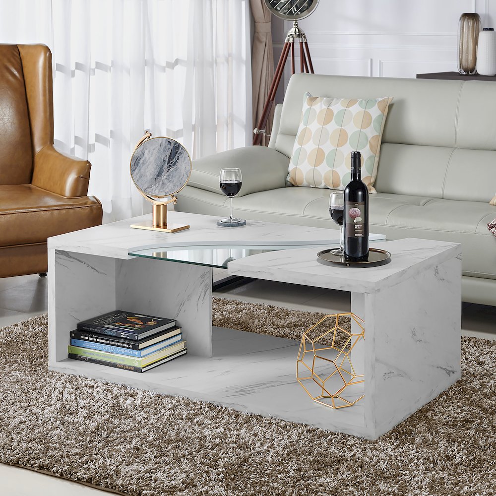 Lenu Contemporary Wood Storage Coffee Table in White. Picture 4