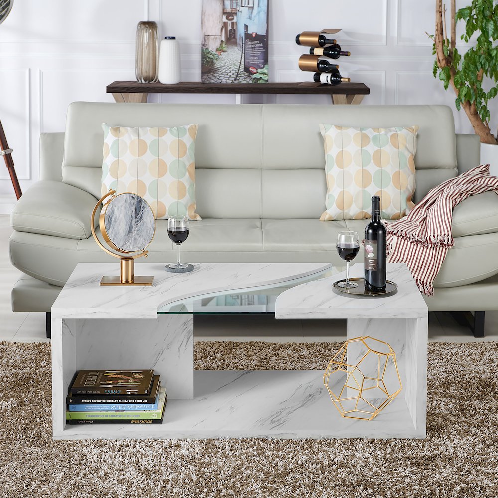 Lenu Contemporary Wood Storage Coffee Table in White. Picture 5