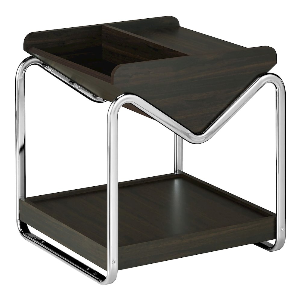Ovan Open Design Metal and Wood 1-Shelf End Table. Picture 1