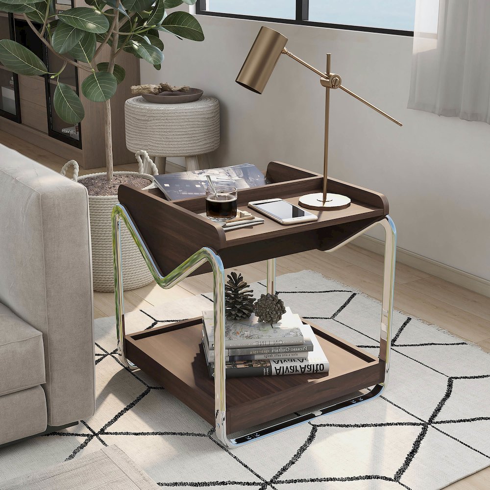Ovan Open Design Metal and Wood 1-Shelf End Table. Picture 4