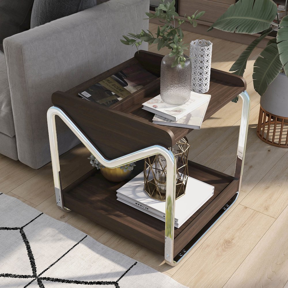 Ovan Open Design Metal and Wood 1-Shelf End Table. Picture 5
