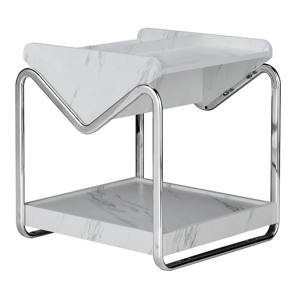 Ovan Open Design Metal and Marble 1-Shelf End Table. Picture 3