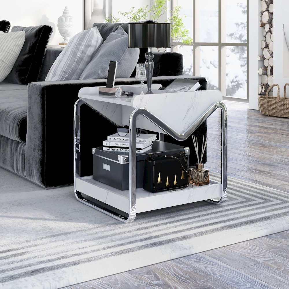 Ovan Open Design Metal and Marble 1-Shelf End Table. Picture 4