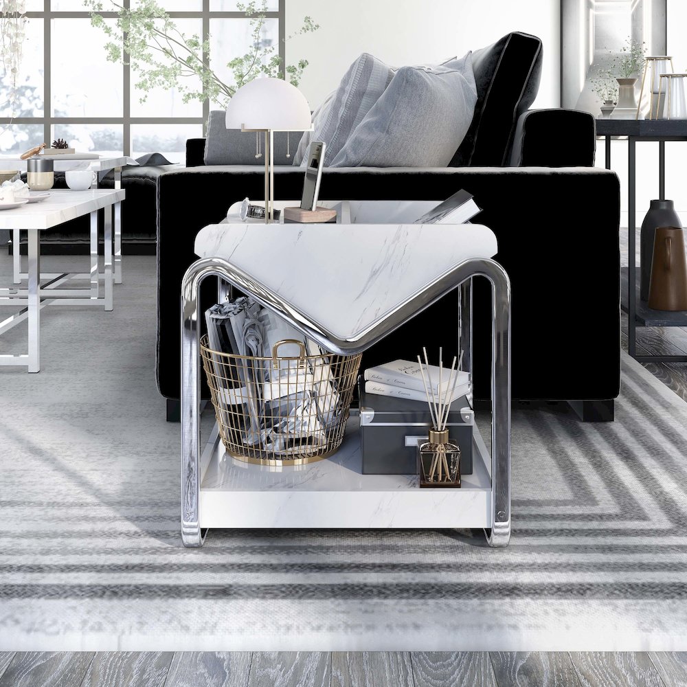 Ovan Open Design Metal and Marble 1-Shelf End Table. Picture 5