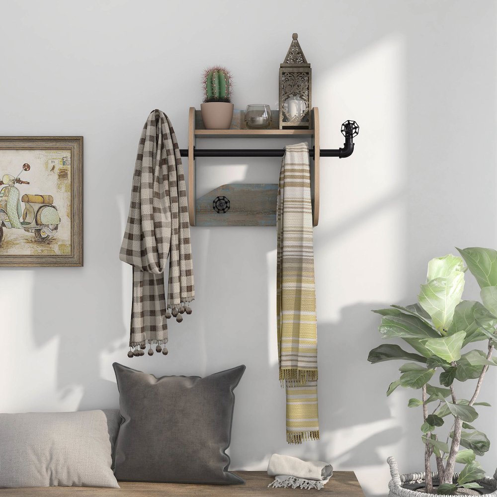 Mack Wood Decorative Wall Rack with 4-Hook. Picture 4