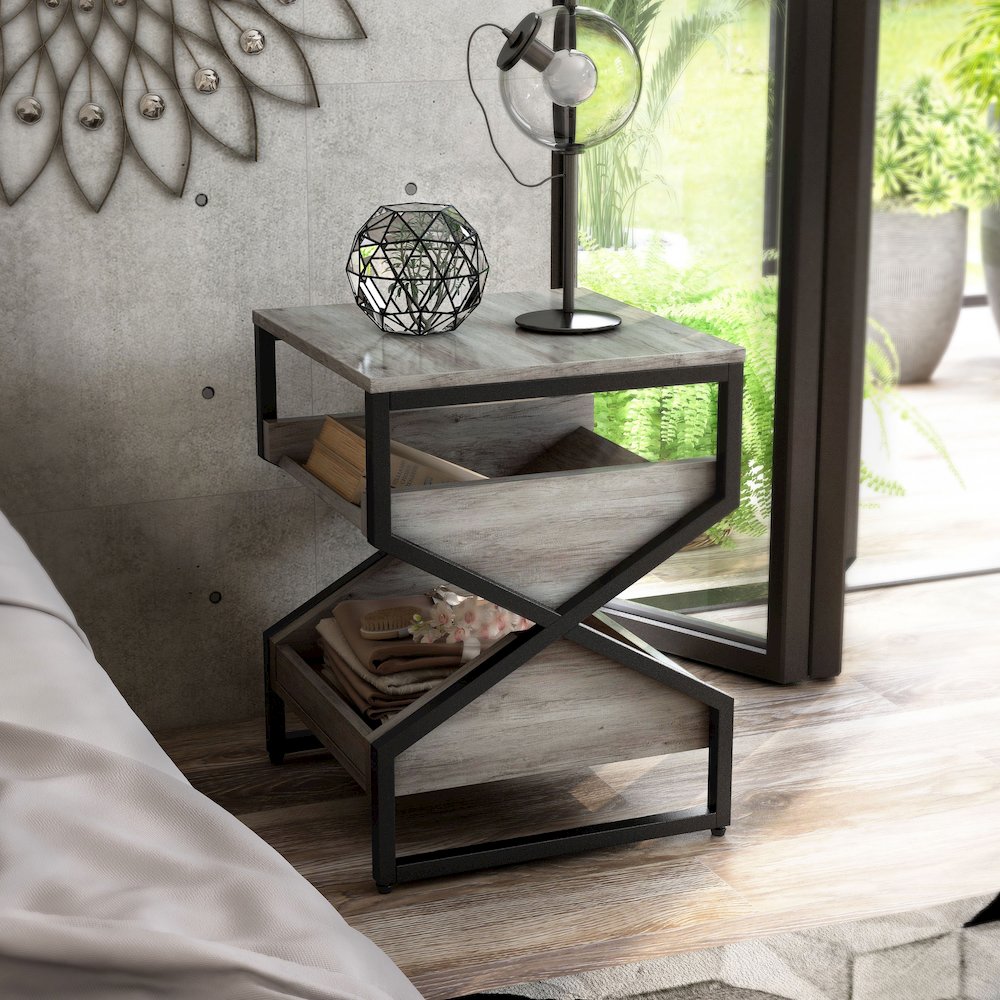 Fille Modern Wood 2-Shelf End Table. Picture 4